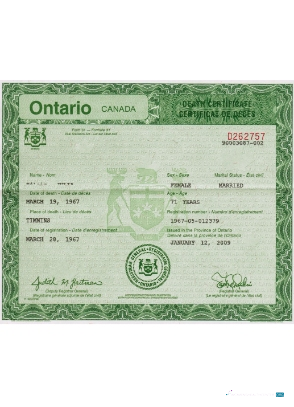 Download Canada Ontario death certificate Photoshop template